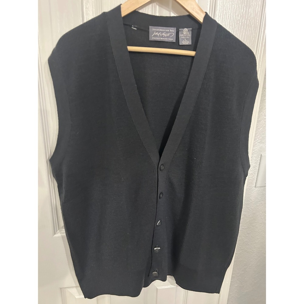 Lord & Taylor Mens Italian Merino Wool Cardigan Vest Black V-Neck Button Front L